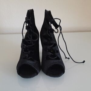 Karizmah Salsa Latin Dance Black Velvet Lace-Up Women's Heels